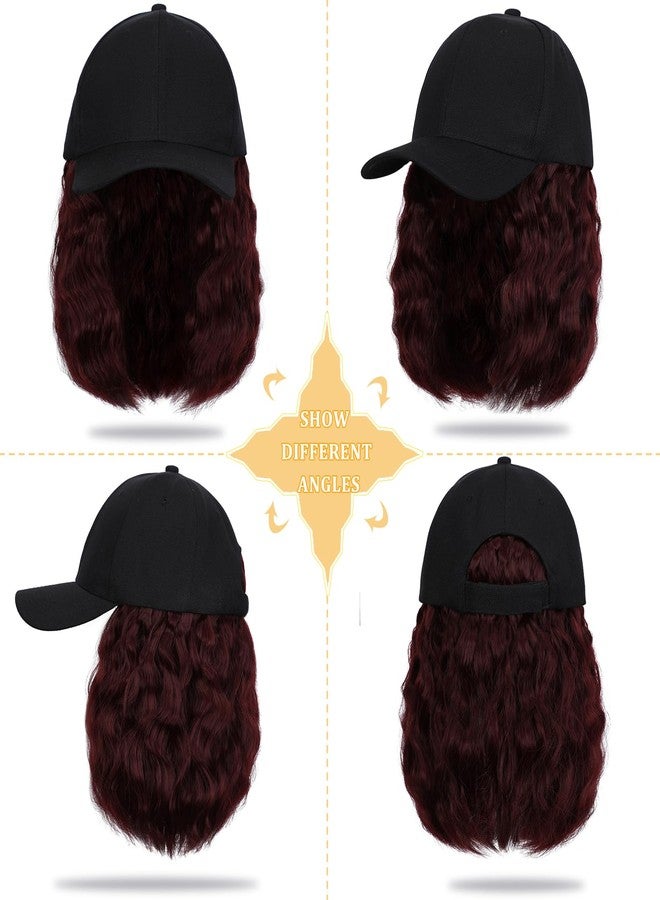 Lansigreen Baseball Cap with Hair Extensions Hat Wig Adjustable Hat Attached Curly Wave 14" Synthetic Hairpiece for Women Grape Red - Image 2